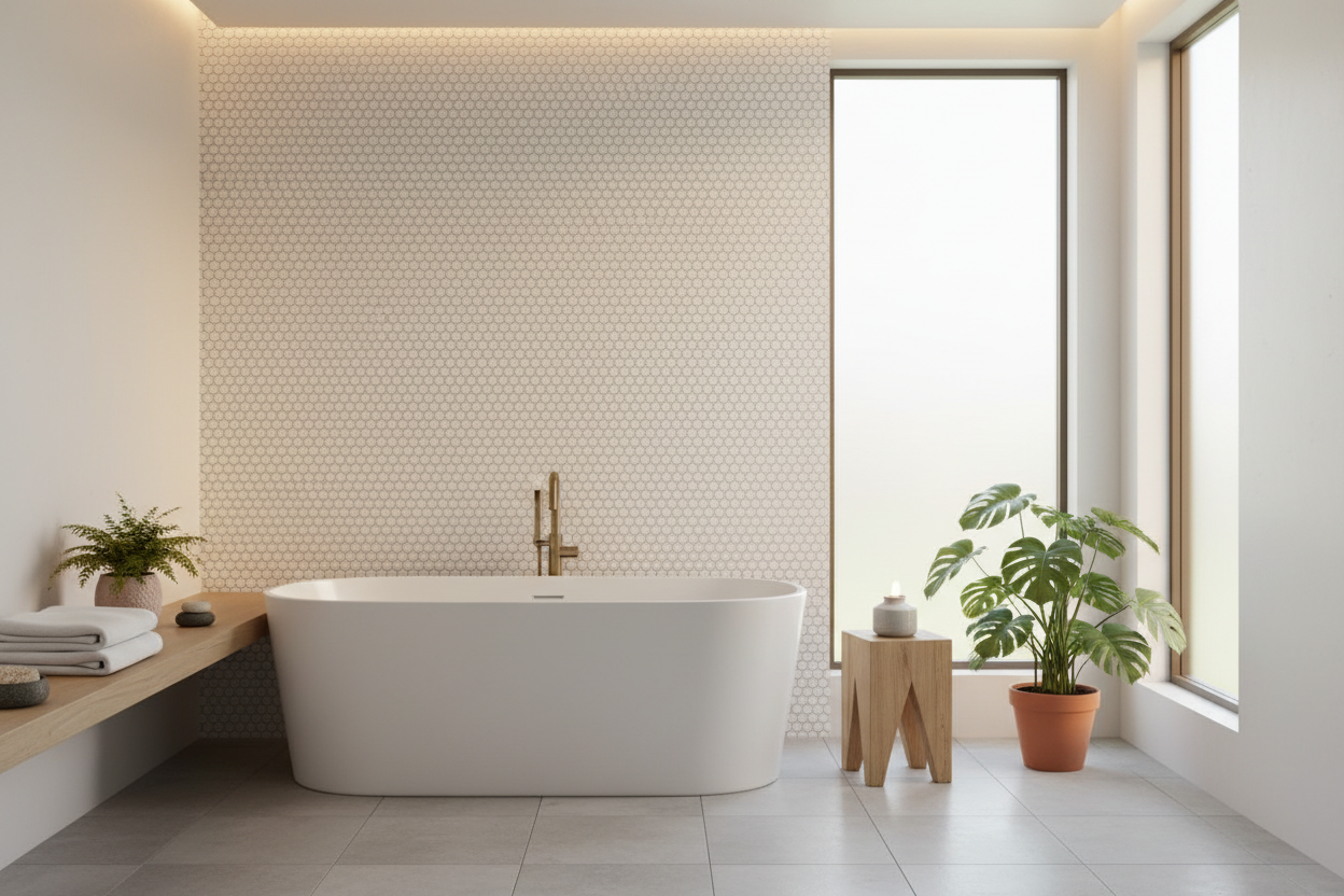 Penny Round White Porcelain Tile Mosaic – Glossy or Matte - Tilevanity.com