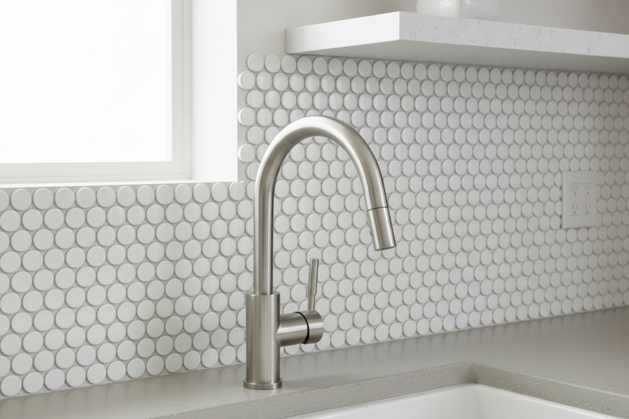 Penny Round White Porcelain Tile Mosaic – Glossy or Matte - Tilevanity.com