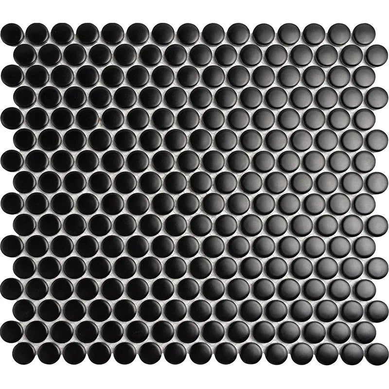 Penny Round Black Glossy Porcelain Tile Mosaic - Tilevanity.com