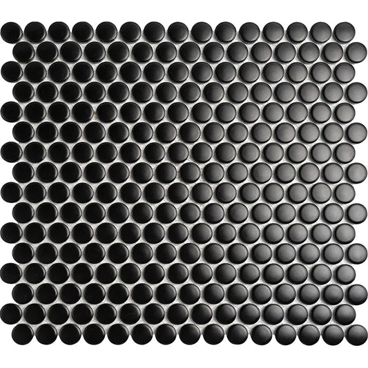 Penny Round Black Glossy Porcelain Tile Mosaic - Tilevanity.com