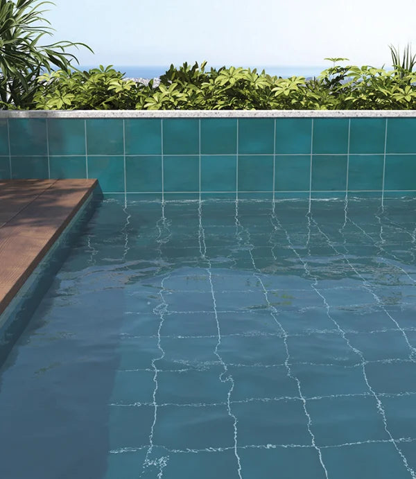 Splash Teal Gloss Porcelain Tile 6x6" | Pool Tile Collection - Tilevanity.com