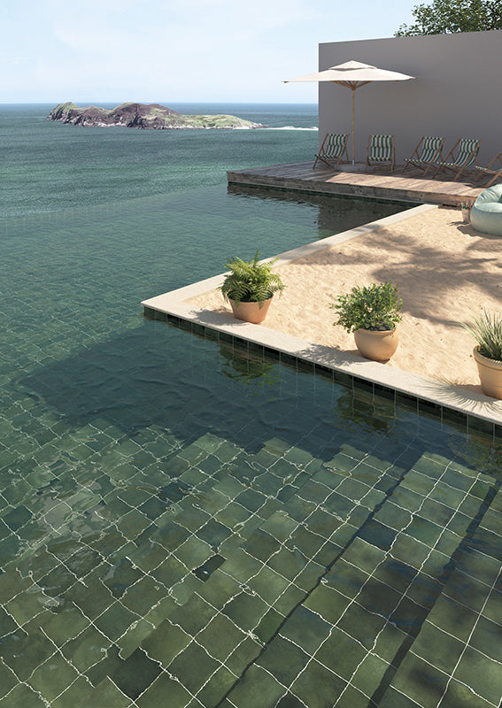 Splash Green Gloss Porcelain Tile 6x6" | Pool Tile Collection - Tilevanity.com