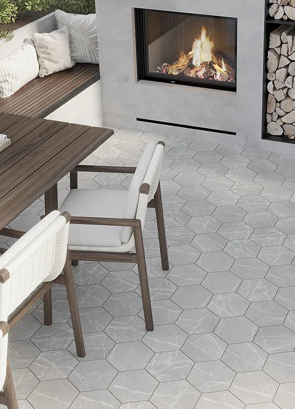 Marble Pietra Gray Matte Hexagon Porcelain Tile  8" × 9"