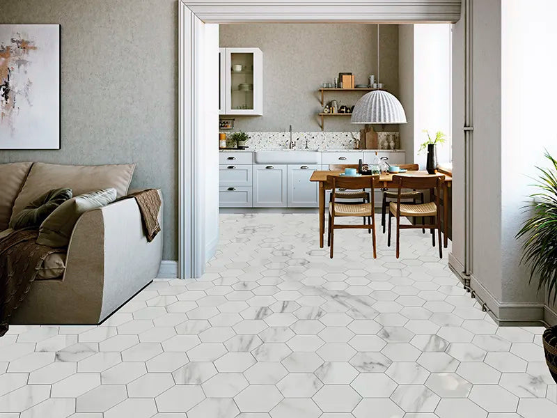 Marble Matte Hexagon Porcelain Tile  8" × 9"  | 2 Colors