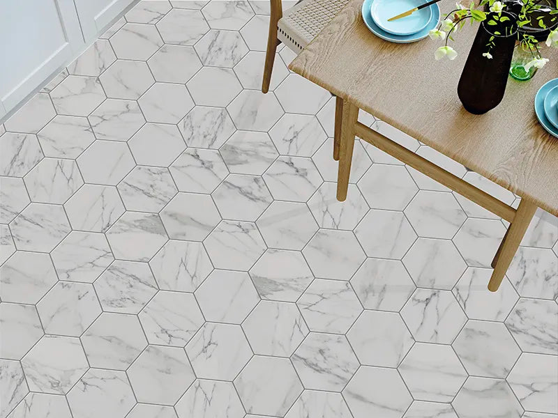Marble Matte Hexagon Porcelain Tile  8" × 9"  | 2 Colors