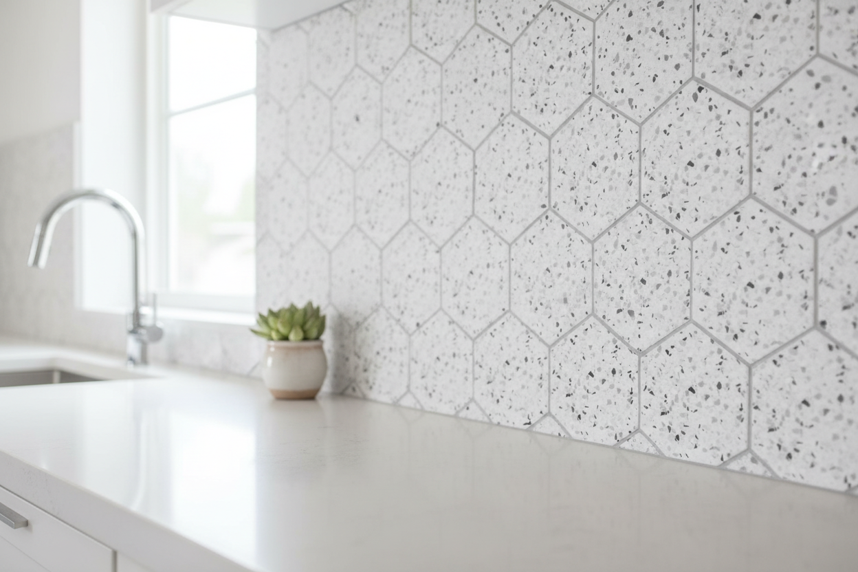 Spark Hexagon Black Porcelain Tile 8x9"