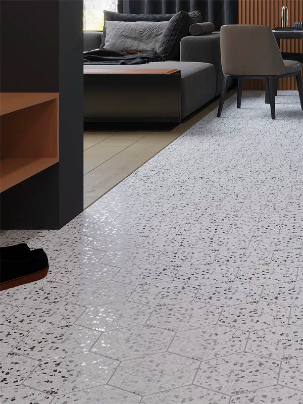 Spark Hexagon Black Porcelain Tile 8x9"