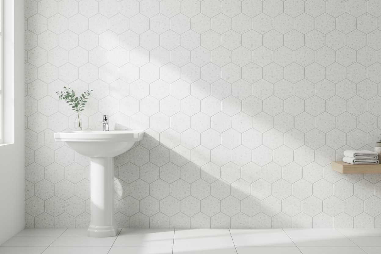 Spark Hexagon White Porcelain Tile 8x9"