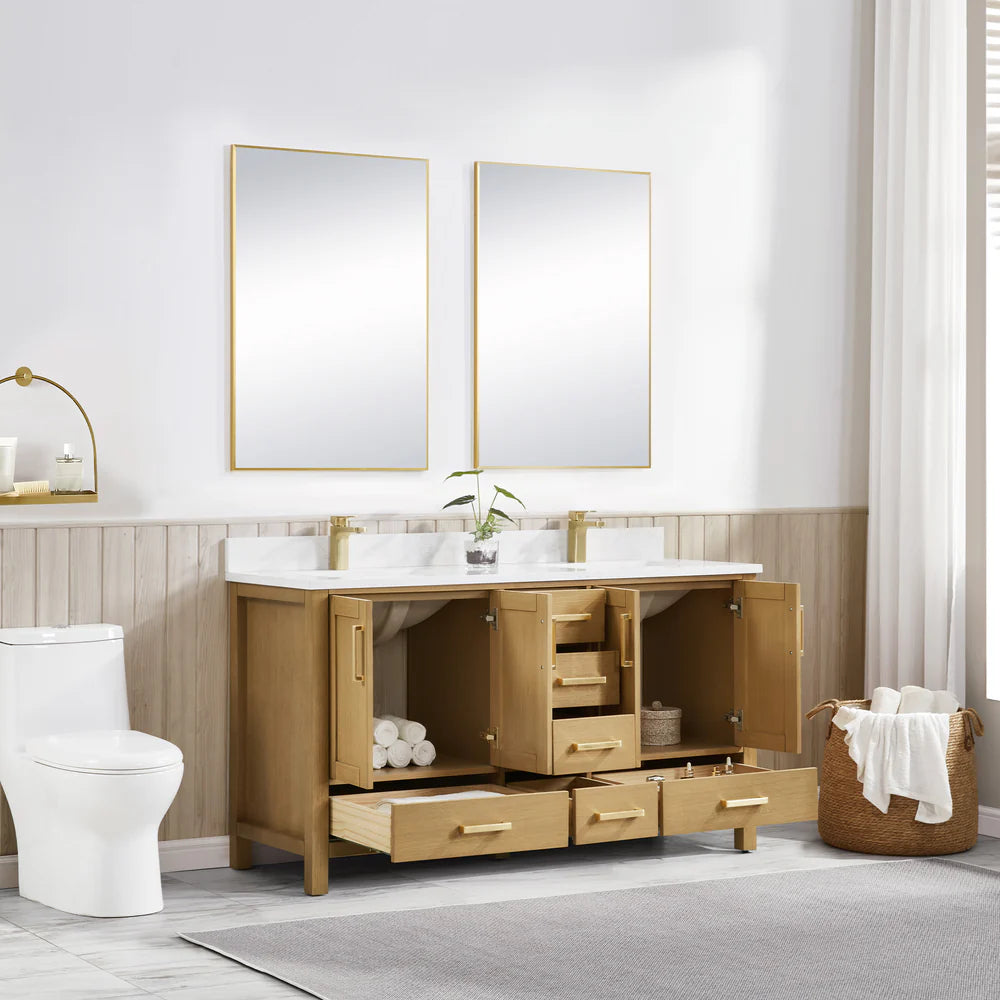 Briar 60" Double Sink Oak Bathroom Vanity | 2 Colors