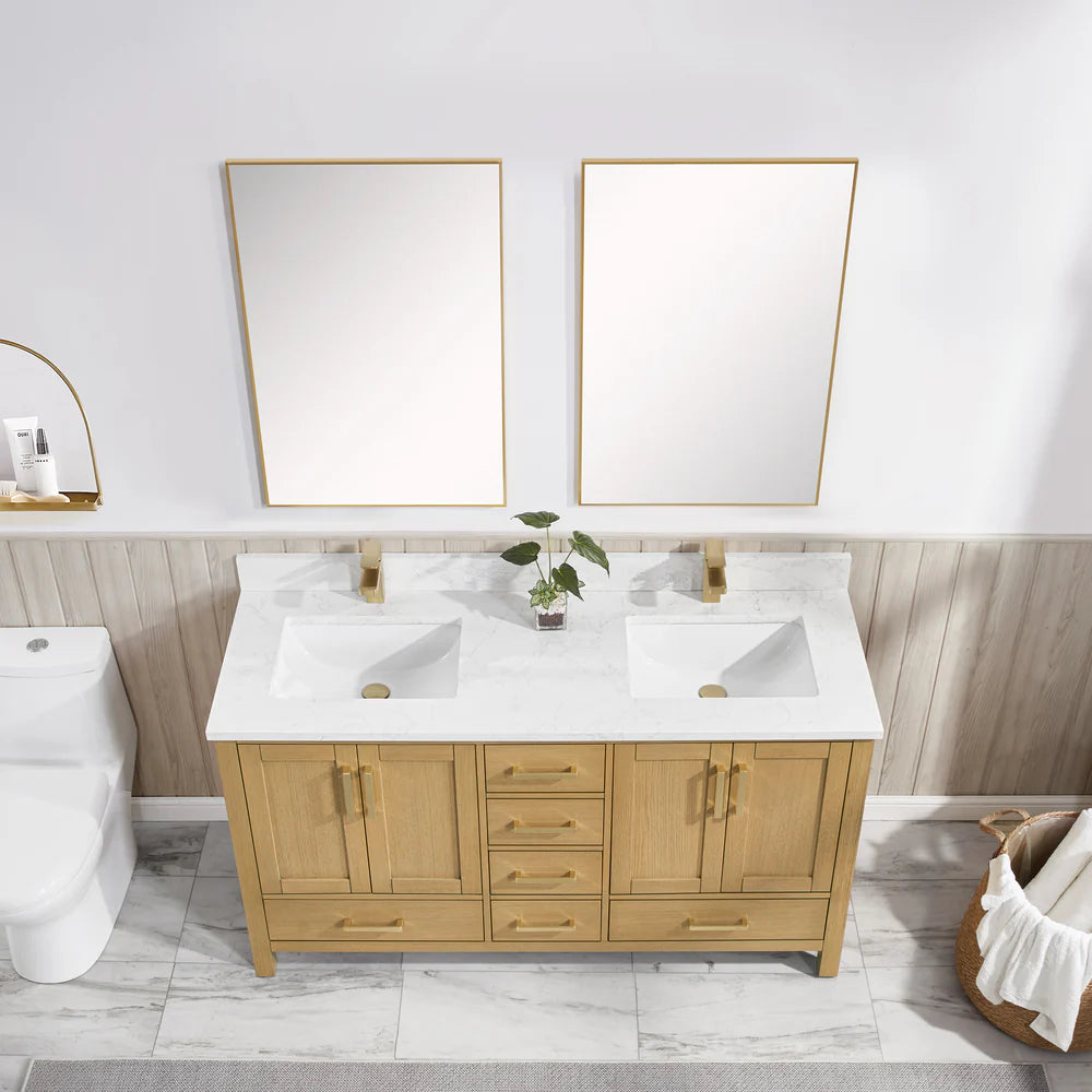 Briar 60" Double Sink Oak Bathroom Vanity | 2 Colors