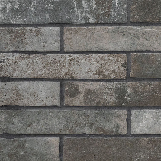 Antica Fornace Charcoal Porcelain Brick Look Tile 2x10" - Tilevanity.com
