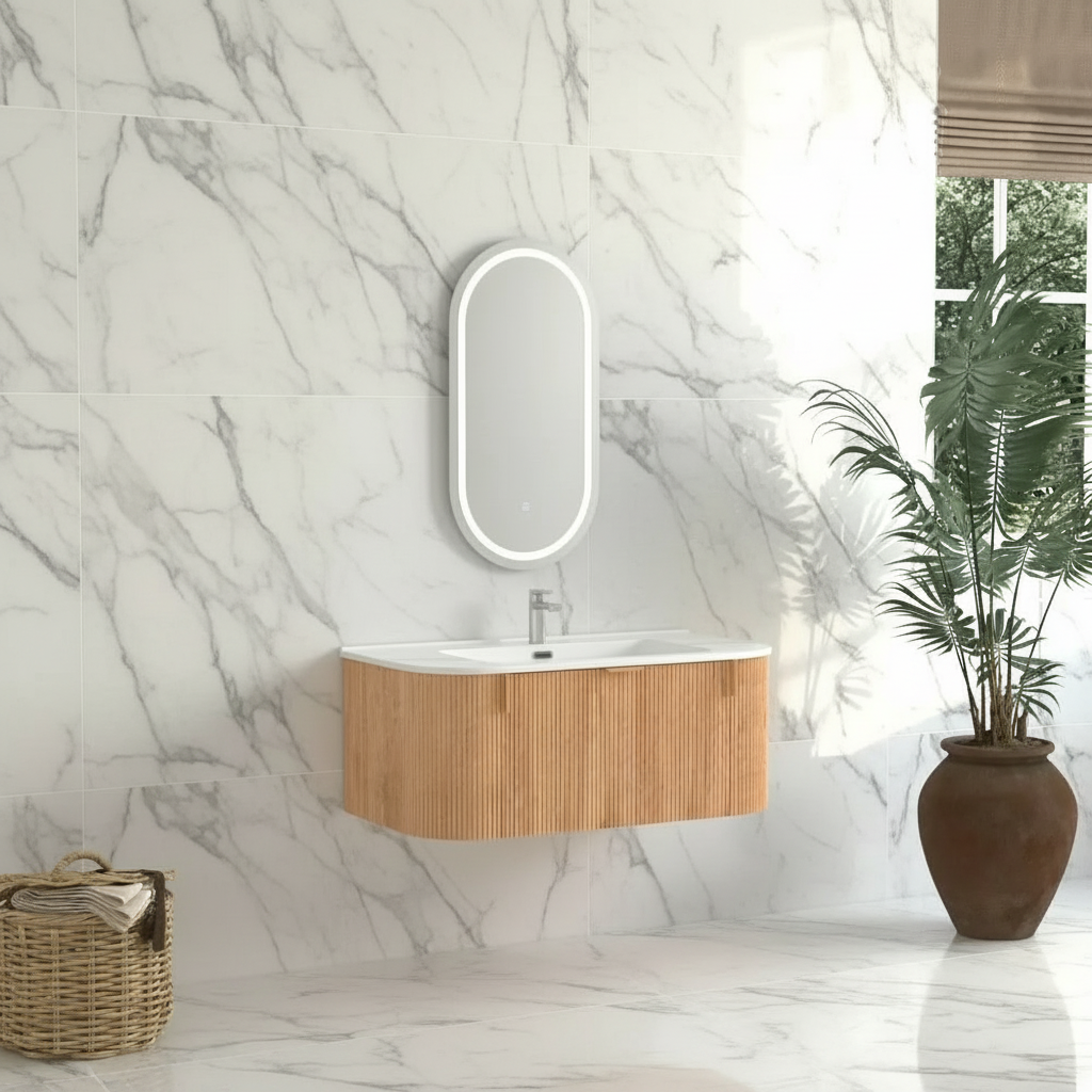 Cosette 36" Wall-Mounted Bathroom Vanity – Natural Walnut with Basin