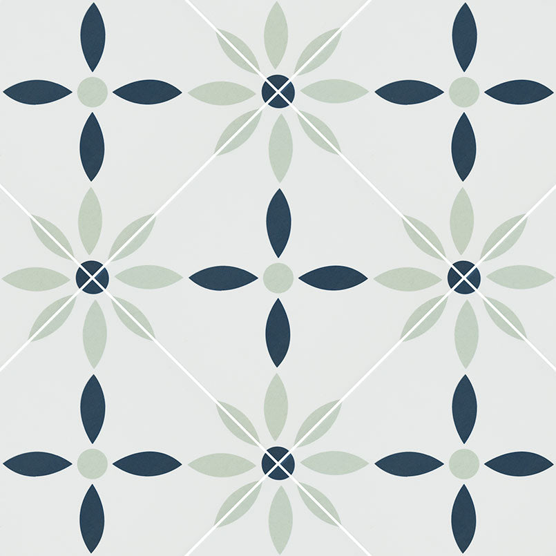 Avenue Floral Encaustic Porcelain Tile 8x8" - Tilevanity.com