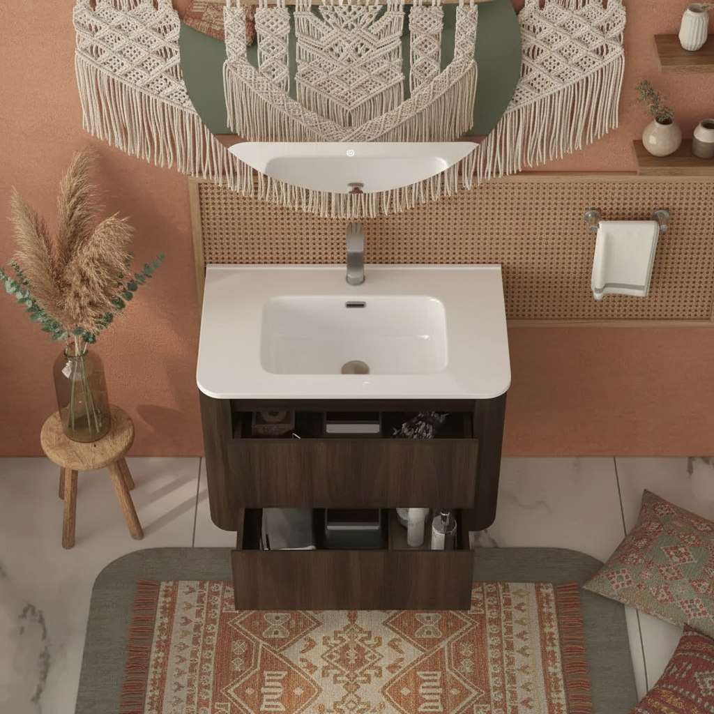 Michelle 30" Wall Mounted Bathroom Vanity with Sink – Dark Walnut - Tilevanity.com