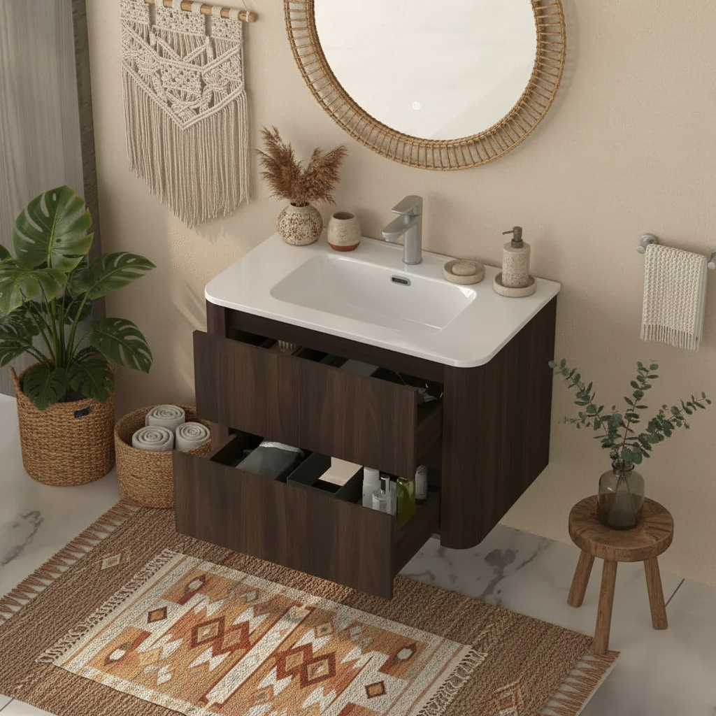 Michelle 30" Wall Mounted Bathroom Vanity with Sink – Dark Walnut - Tilevanity.com