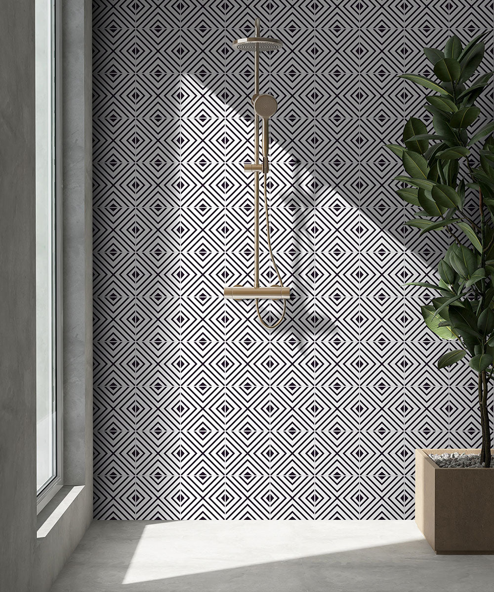 Avenue Black & White Encaustic Porcelain Tile 8x8" - Tilevanity.com