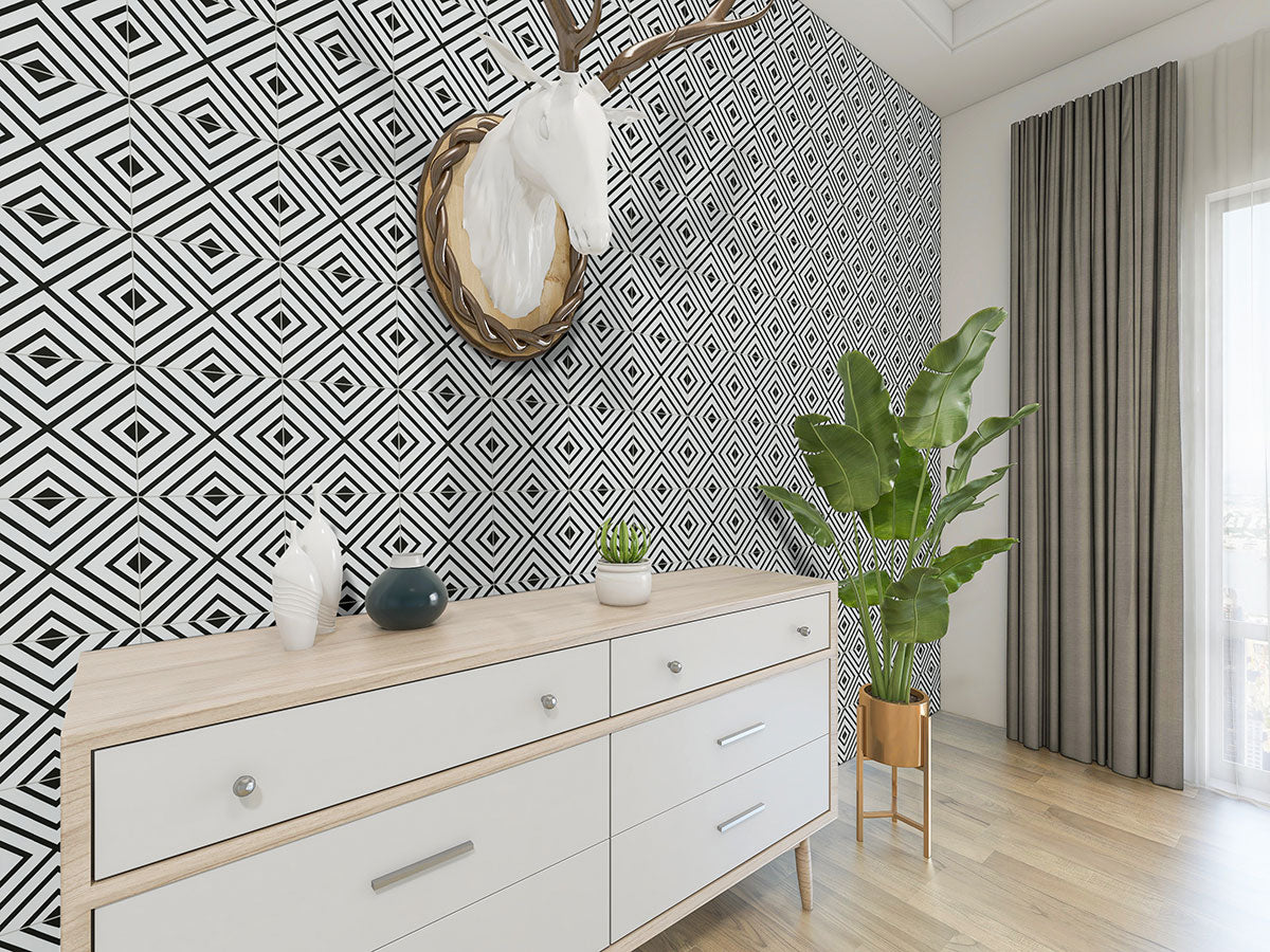 Avenue Black & White Encaustic Porcelain Tile 8x8" - Tilevanity.com