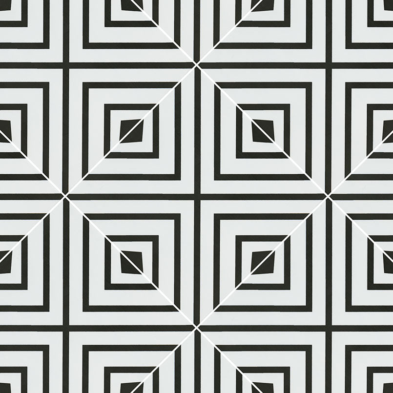 Avenue Black & White Encaustic Porcelain Tile 8x8" - Tilevanity.com