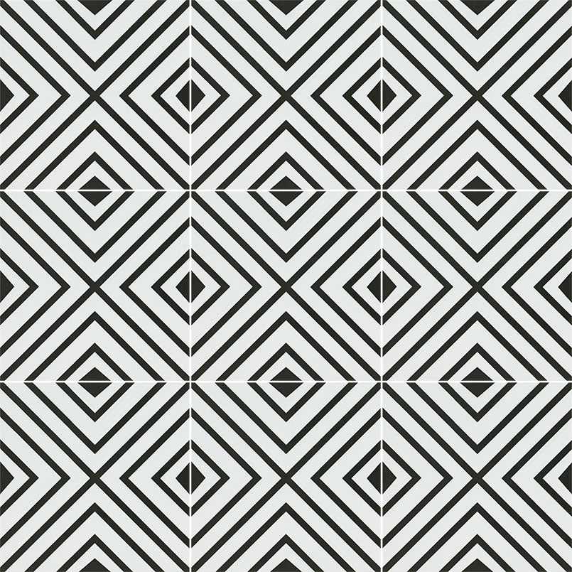 Avenue Black & White Encaustic Porcelain Tile 8x8" - Tilevanity.com
