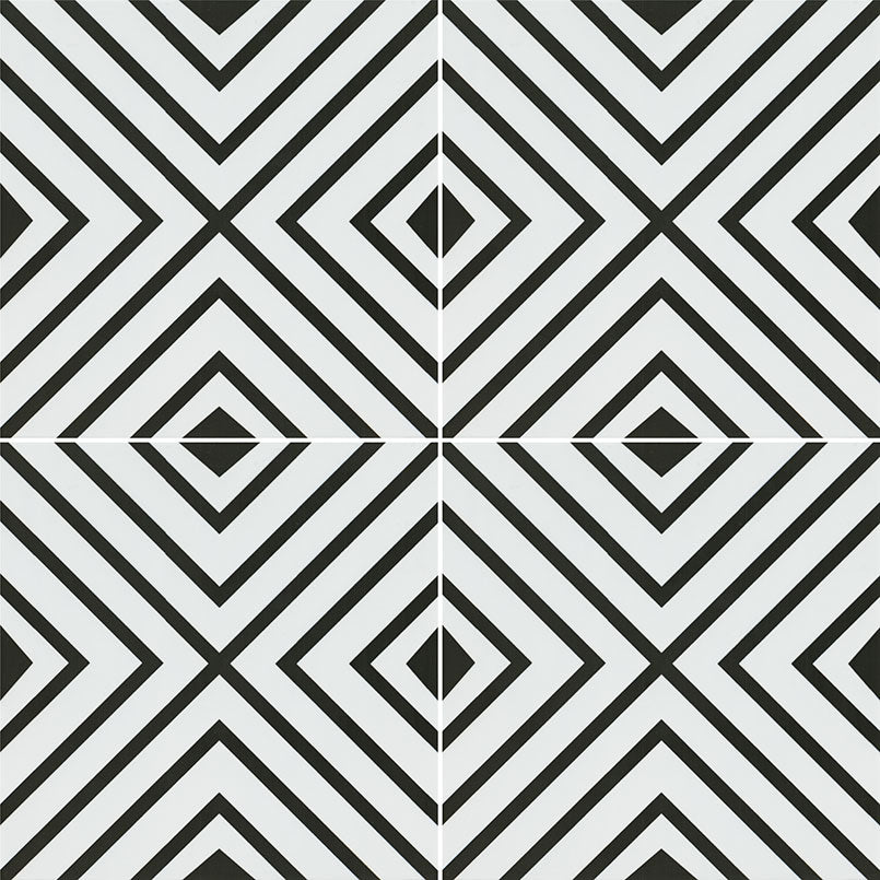 Avenue Black & White Encaustic Porcelain Tile 8x8" - Tilevanity.com