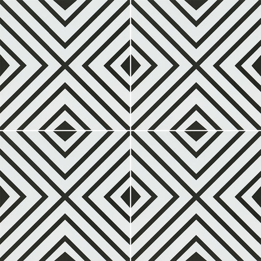 Avenue Black & White Encaustic Porcelain Tile 8x8" - Tilevanity.com