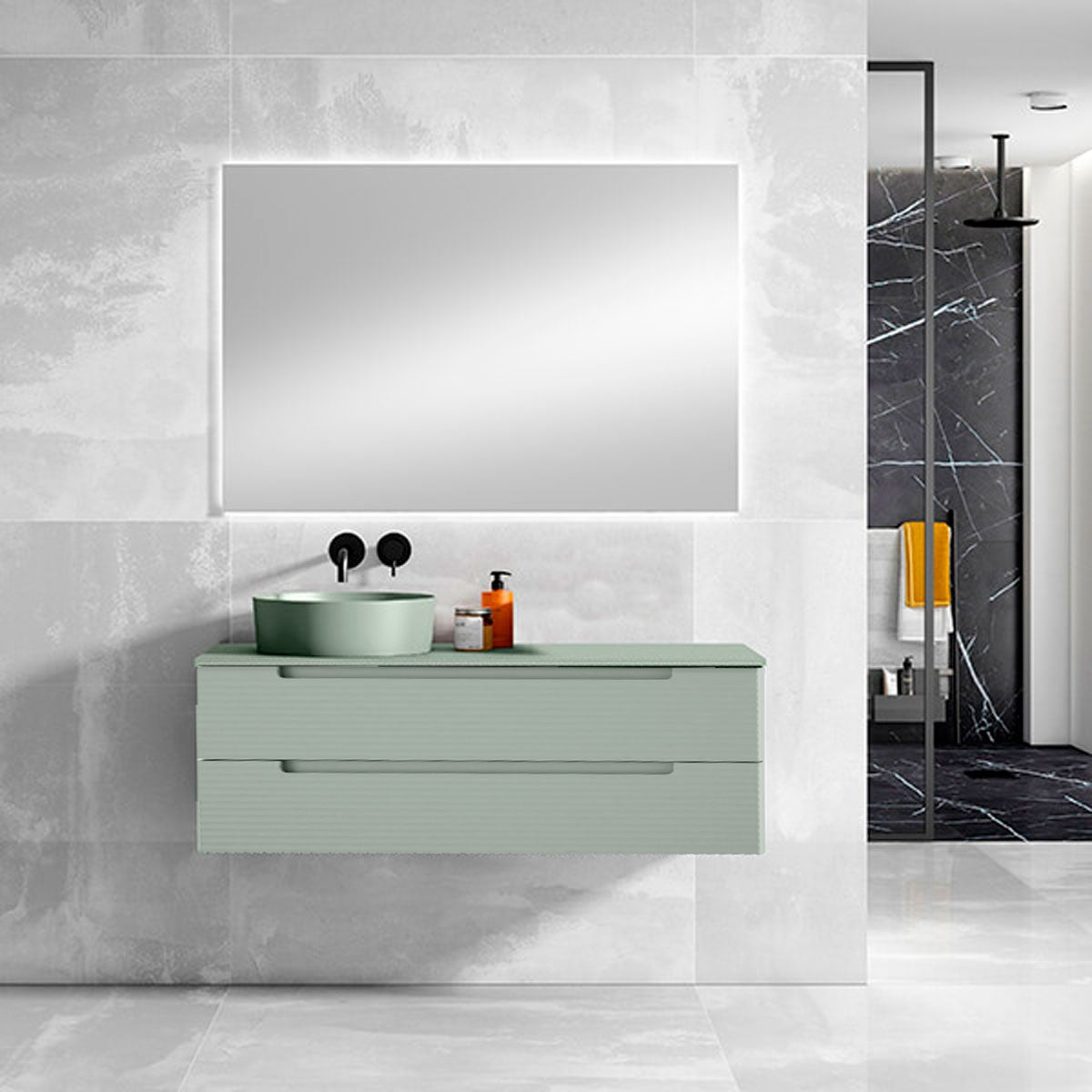 Montello 40" Green Wall-Mounted Vanity with Sink - Tilevanity.com
