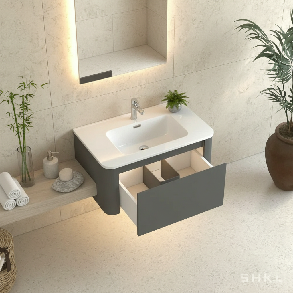 Riley Grey 30" Wall Mounted Bathroom Vanity with Basin