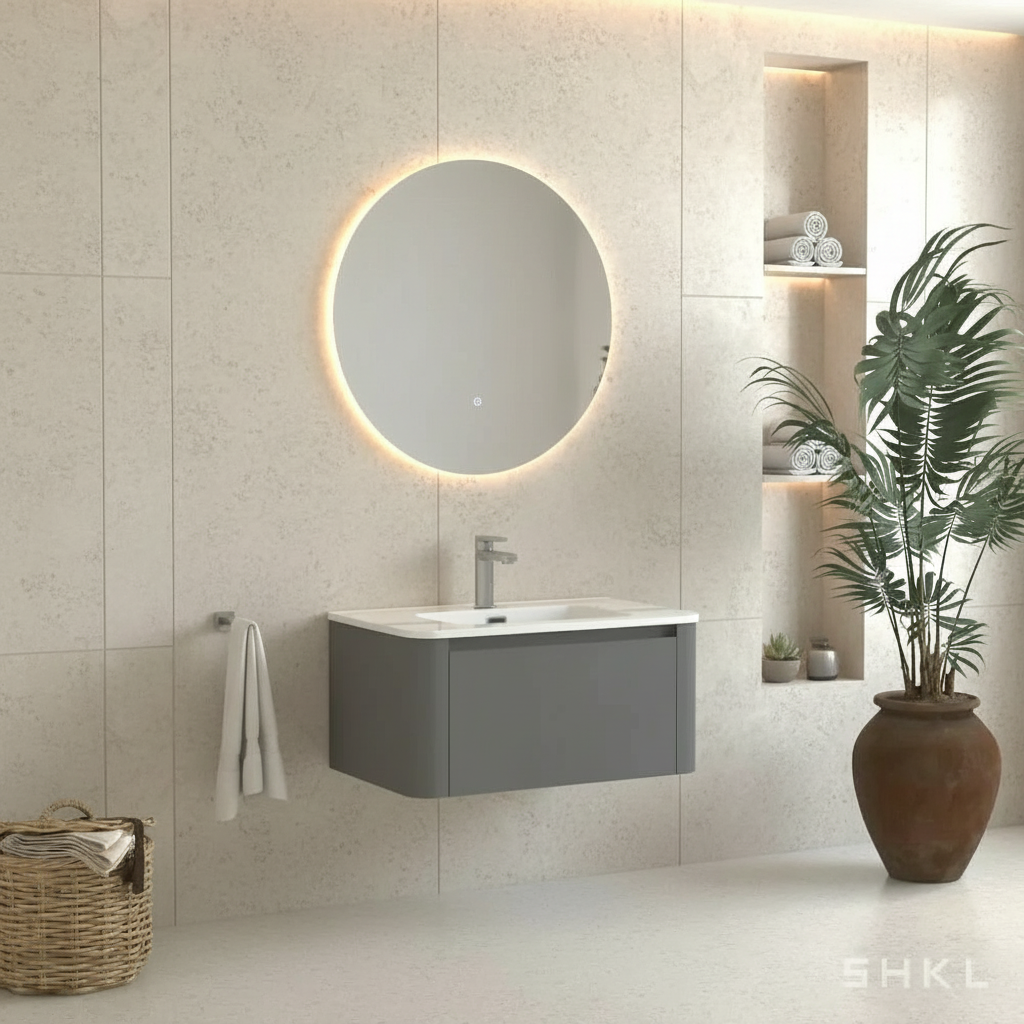 Riley Grey 30" Wall Mounted Bathroom Vanity with Basin